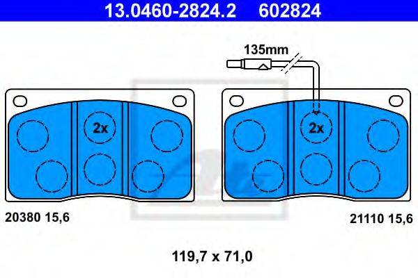 Комплект гальмівних колодок, дискове гальмо ATE 13.0460-2824.2