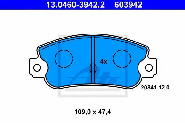 Комплект гальмівних колодок, дискове гальмо ATE 13.0460-3942.2