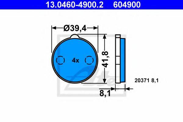 Комплект гальмівних колодок, дискове гальмо ATE 13.0460-4900.2