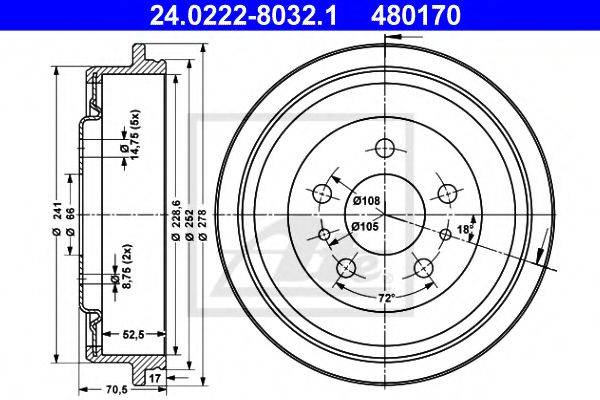 Тормозной барабан ATE 24.0222-8032.1