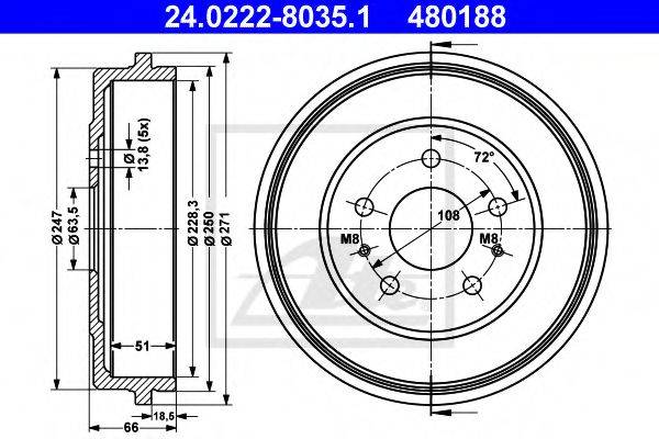 Тормозной барабан ATE 24.0222-8035.1