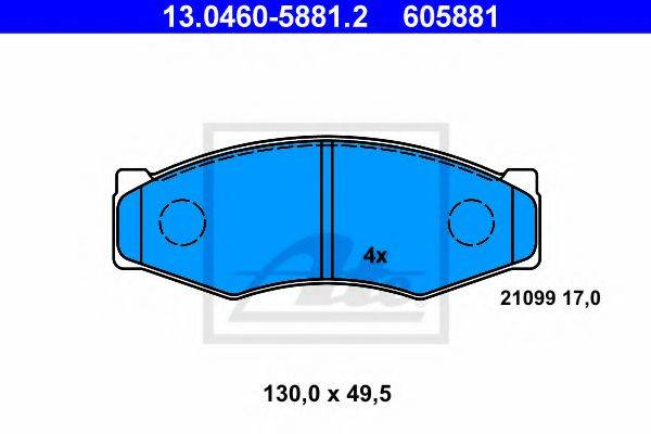 Комплект гальмівних колодок, дискове гальмо ATE 13.0460-5881.2