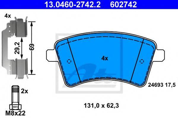 Комплект гальмівних колодок, дискове гальмо ATE 13.0460-2742.2
