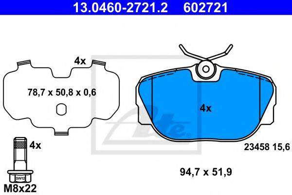 Комплект гальмівних колодок, дискове гальмо ATE 13.0460-2721.2