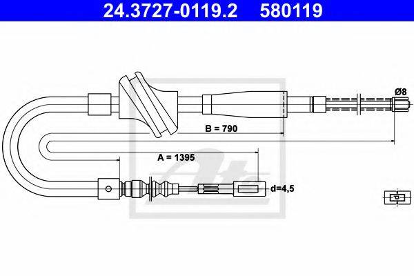 Трос, стояночная тормозная система ATE 24.3727-0119.2