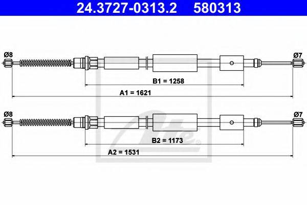 Трос, стояночная тормозная система ATE 24.3727-0313.2