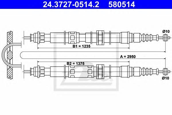 Трос, стояночная тормозная система ATE 24.3727-0514.2