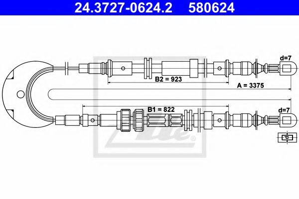 Трос, стояночная тормозная система ATE 24.3727-0624.2