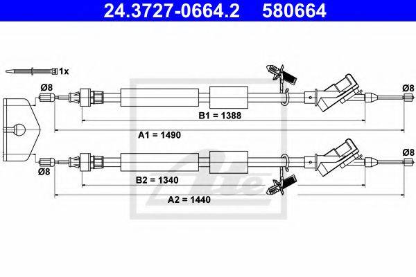 Трос, стоянкова гальмівна система ATE 24.3727-0664.2
