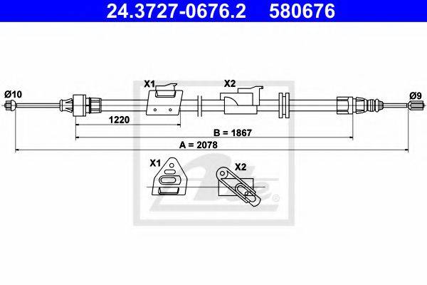 Трос, стояночная тормозная система ATE 24.3727-0676.2