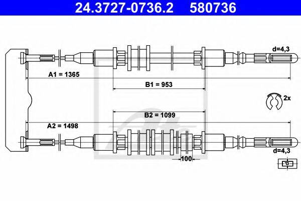 Трос, стояночная тормозная система ATE 24.3727-0736.2