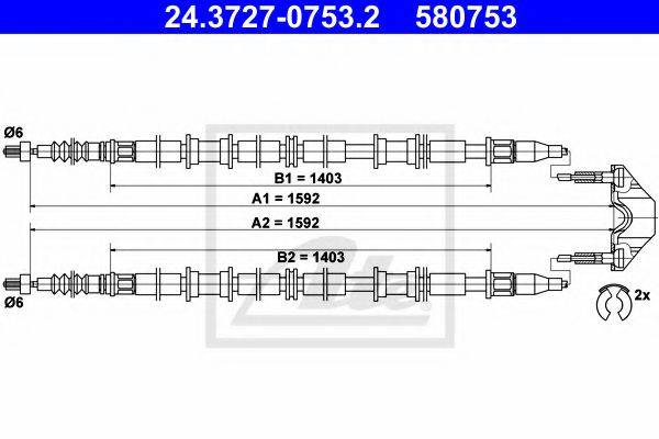 Трос, стоянкова гальмівна система ATE 24.3727-0753.2