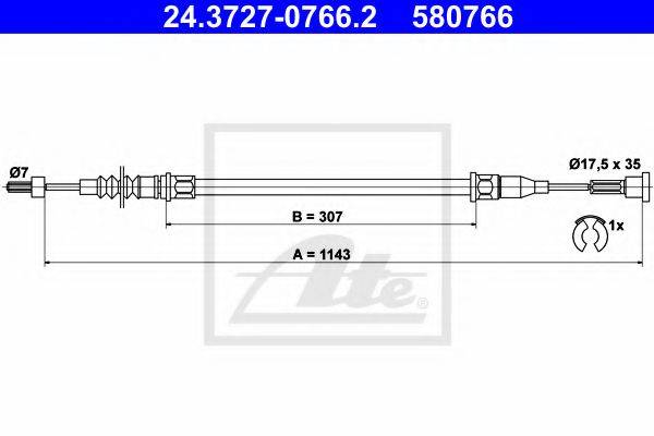 Трос, стояночная тормозная система ATE 24.3727-0766.2