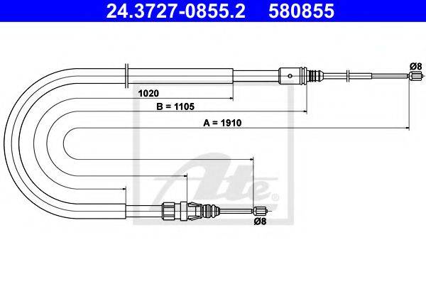 Трос, стояночная тормозная система ATE 24.3727-0855.2