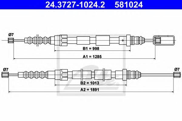 Трос, стояночная тормозная система ATE 24.3727-1024.2