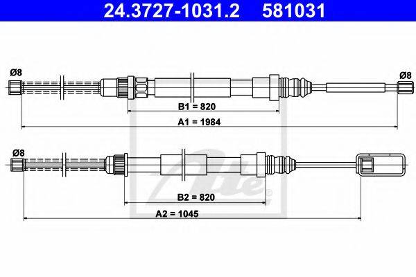 Трос, стояночная тормозная система ATE 24.3727-1031.2