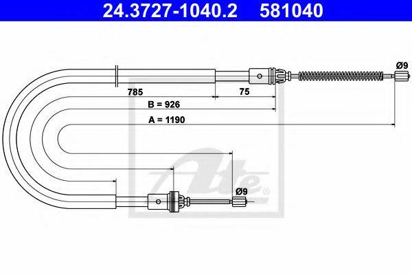 Трос, стояночная тормозная система ATE 24.3727-1040.2