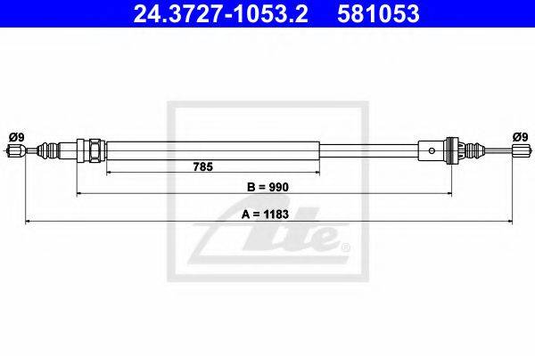 Трос, стояночная тормозная система ATE 24.3727-1053.2
