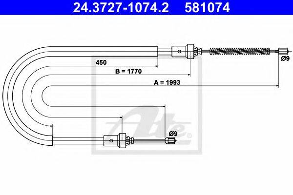 Трос, стояночная тормозная система ATE 24.3727-1074.2