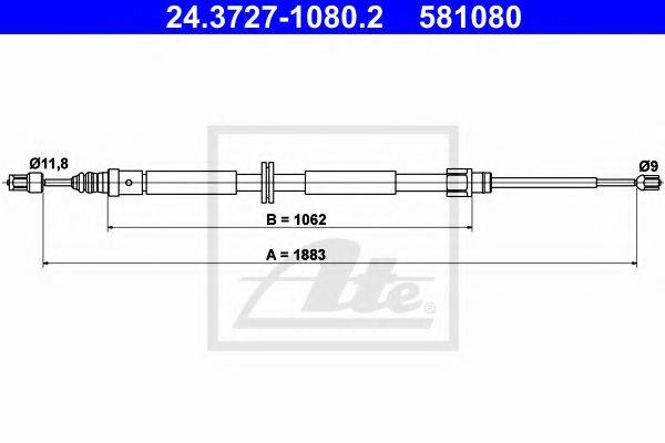 Трос, стояночная тормозная система ATE 24.3727-1080.2