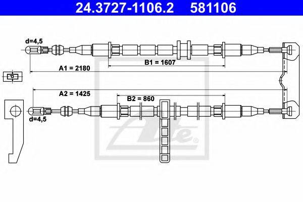 Трос, стояночная тормозная система ATE 24.3727-1106.2