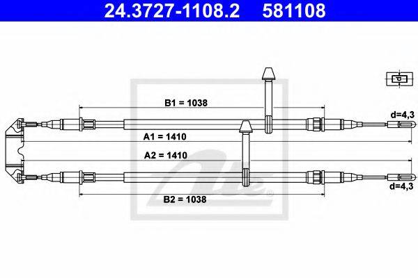 Трос, стояночная тормозная система ATE 24.3727-1108.2