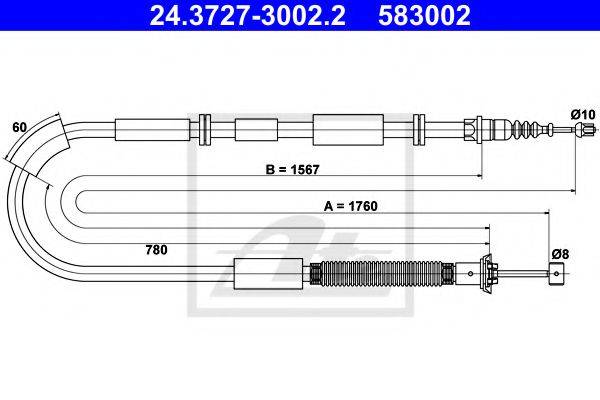 Трос, стояночная тормозная система ATE 24.3727-3002.2