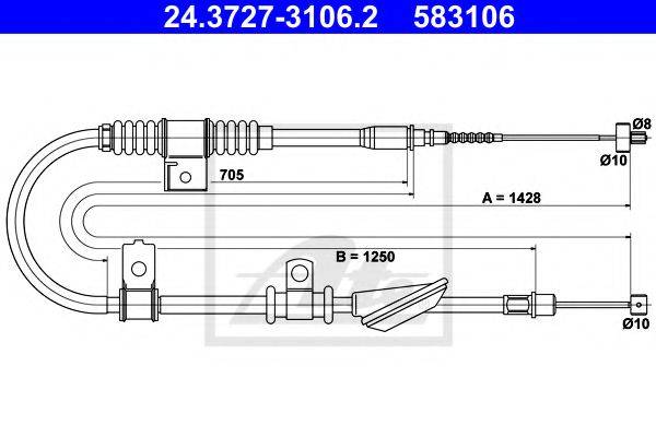 Трос, стояночная тормозная система ATE 24.3727-3106.2
