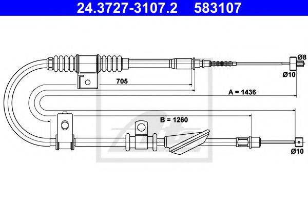 Трос, стояночная тормозная система ATE 24.3727-3107.2