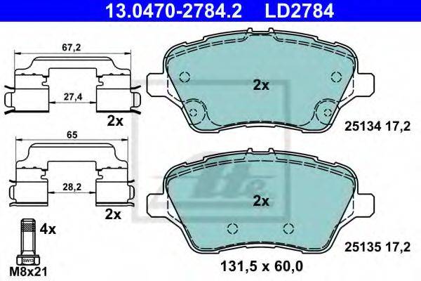Комплект гальмівних колодок, дискове гальмо ATE 13.0470-2784.2