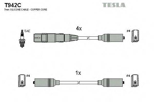 Комплект проводов зажигания TESLA T942C