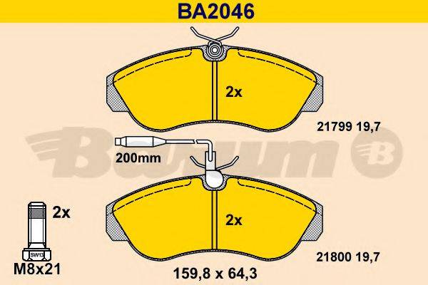 Комплект гальмівних колодок, дискове гальмо BARUM BA2046