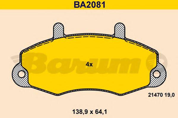 Комплект гальмівних колодок, дискове гальмо BARUM BA2081