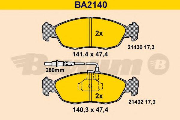 Комплект гальмівних колодок, дискове гальмо BARUM BA2140