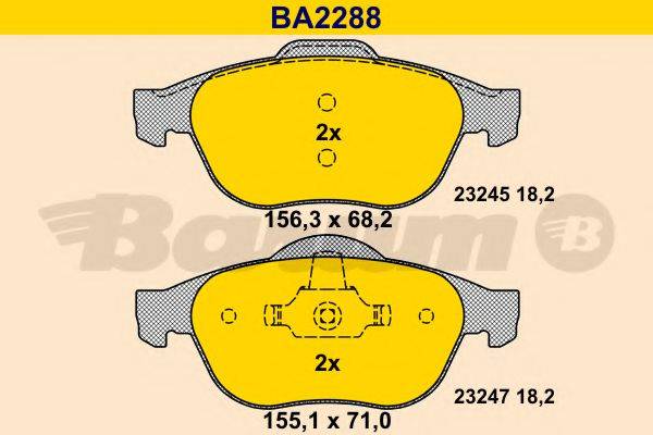 Комплект гальмівних колодок, дискове гальмо BARUM BA2288