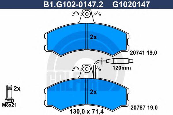 Комплект гальмівних колодок, дискове гальмо GALFER B1.G102-0147.2