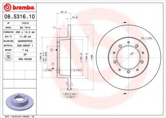 Тормозной диск BREMBO 08.5316.10