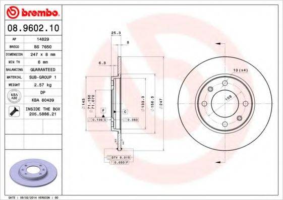 Тормозной диск BREMBO 08.9602.10