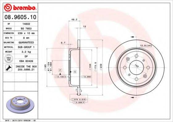 Тормозной диск BREMBO 08.9605.10