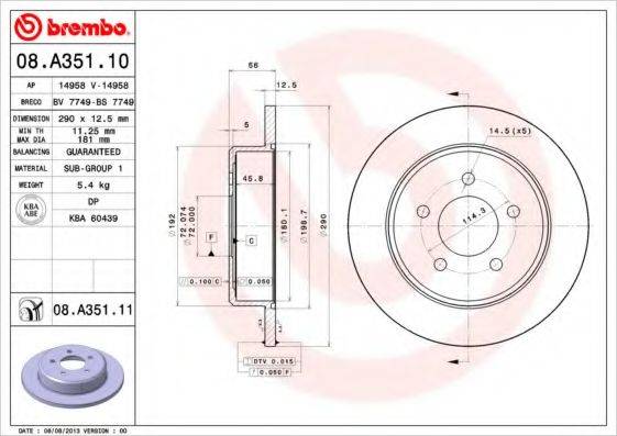 BREMBO 08A35111 Тормозной диск