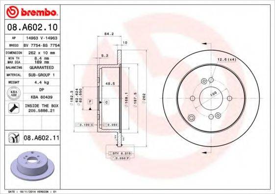 Тормозной диск BREMBO 08.A602.11