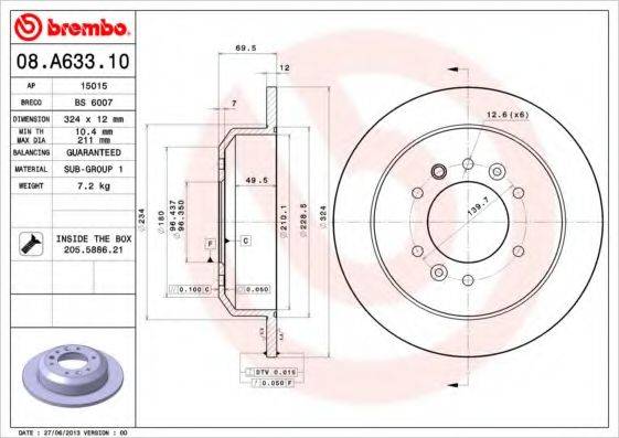 Тормозной диск BREMBO 08.A633.10