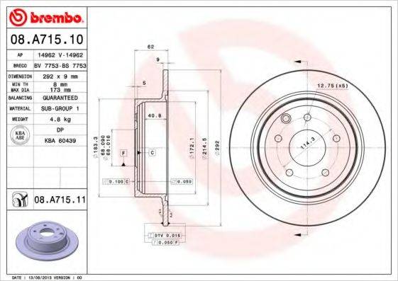 Тормозной диск BREMBO 08.A715.11