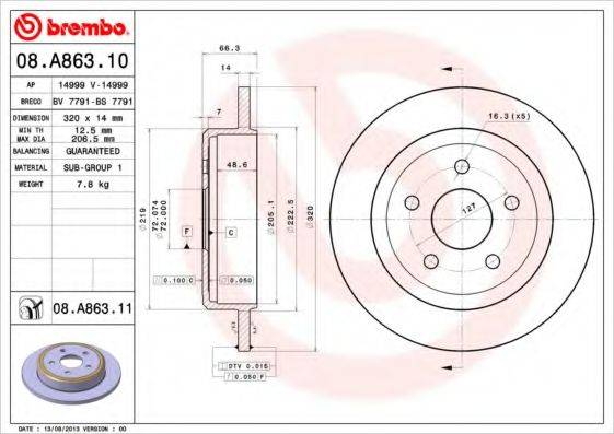 гальмівний диск BREMBO 08.A863.10