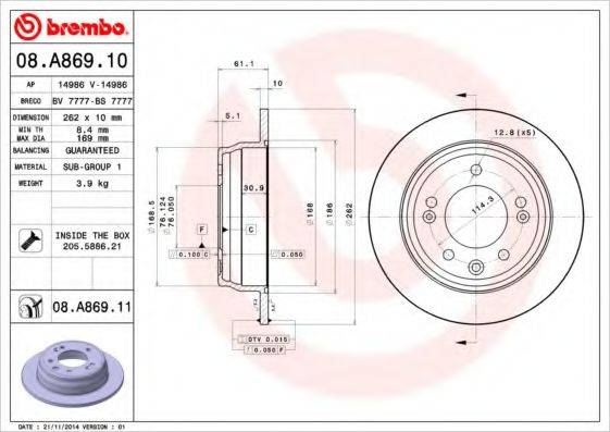 Тормозной диск BREMBO 08.A869.11