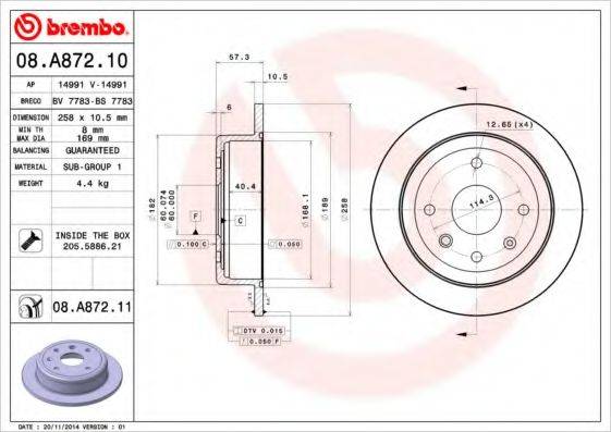 BREMBO 08A87210 Тормозной диск