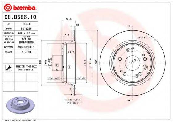 Тормозной диск BREMBO 08.B586.10