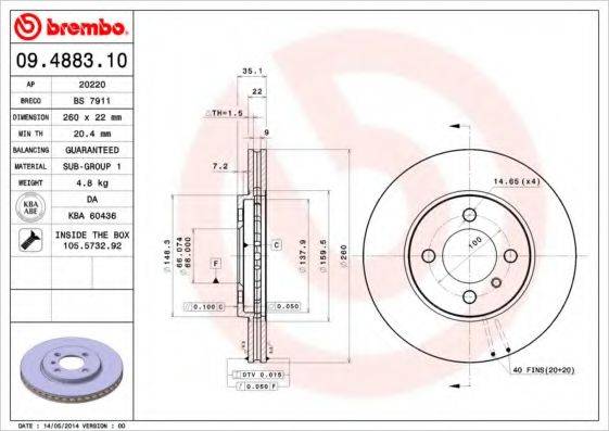 Тормозной диск BREMBO 09.4883.10