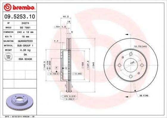 Тормозной диск BREMBO 09.5253.10