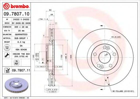 Тормозной диск BREMBO 09.7807.11